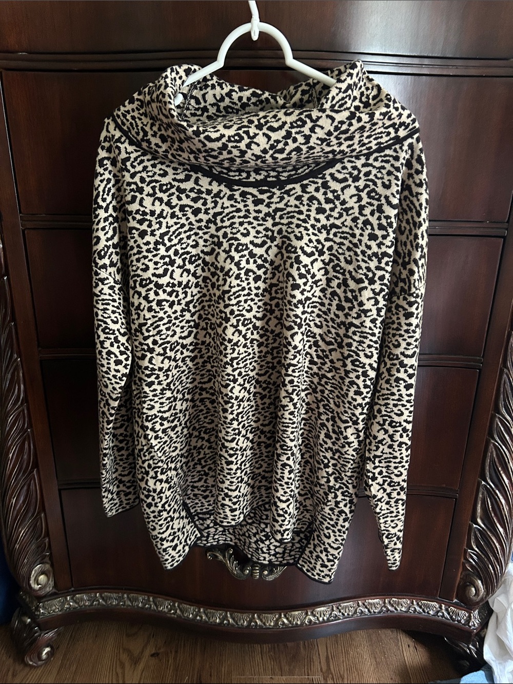 Calvin Klein Leopard Print Cowl Neck Sweater - Beige and Black